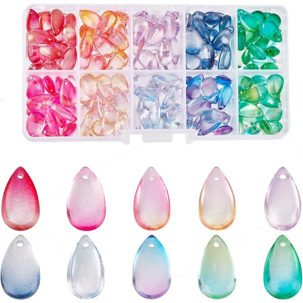 Teardrop Crystal Beads 200pcs 10 Color Water Drop Crystal Glass Beads Transparent Loose Beads Colorful Charms Pendants for DIY