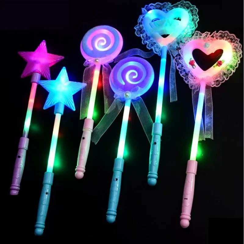 10pcs Princess Star Lollipop Glow Stick Flashing Fairy Wand Light Toy Party Birthday Gift  Holiday Halloween Glow Supplies