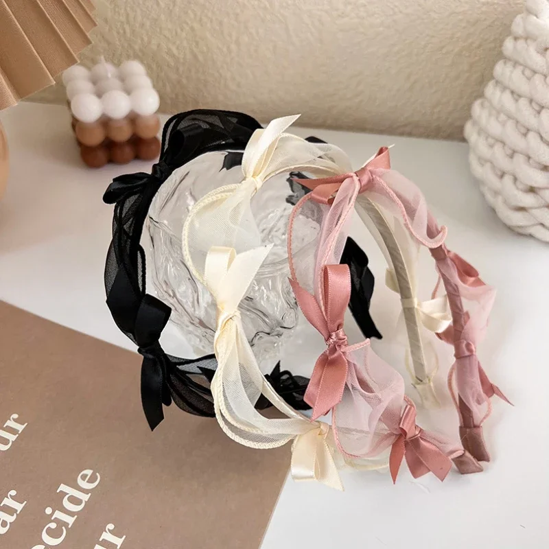 UXSL modna kokardka opaska na głowę księżniczka Temperament prosty stroik koronkowa siatka Hairband dla kobiet dziewczynki obręcz do włosów akcesoria do włosów