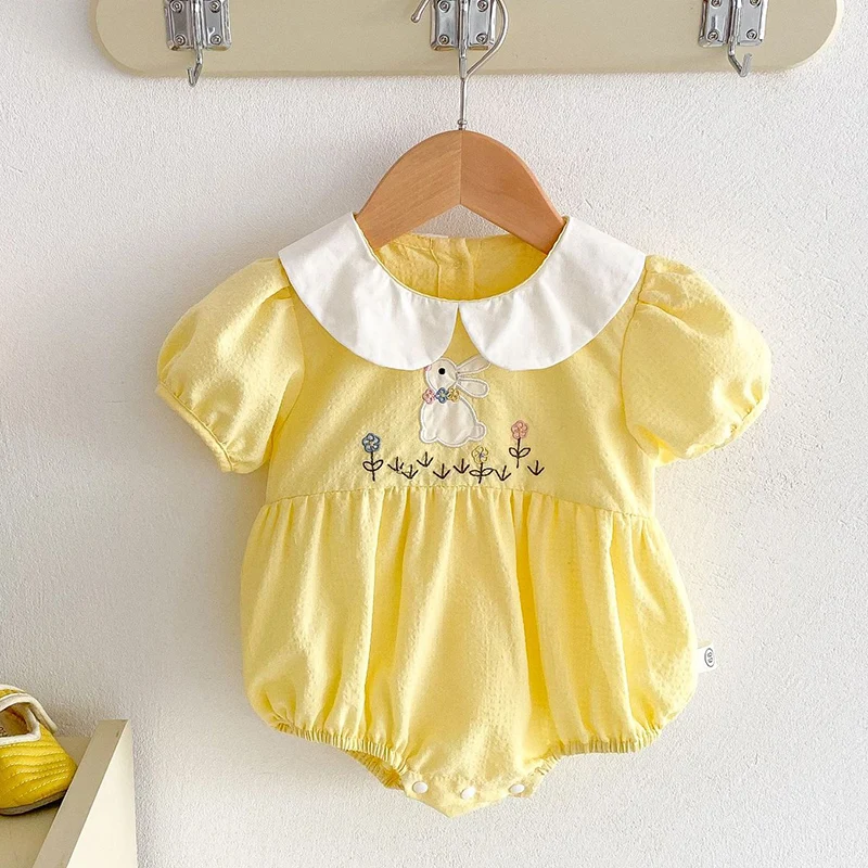 

2024 New Summer Infant Baby Girls Bodysuits Short Sleeved Cotton Embroidery Toddler Baby Girls Jumpsuit 0-24M Children Clothes