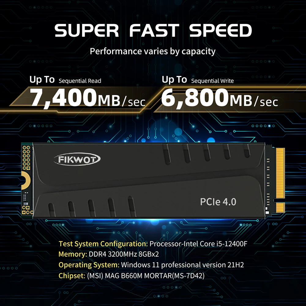 Imagem -03 - Fikwot-unidade Interna de Estado Sólido com Dissipador de Calor para Desktop Ps5 Nvme Fn960 Fn970 Ssd M.2 512gb 1tb 2tb até 7400 Mbps Pcie 4.0x4