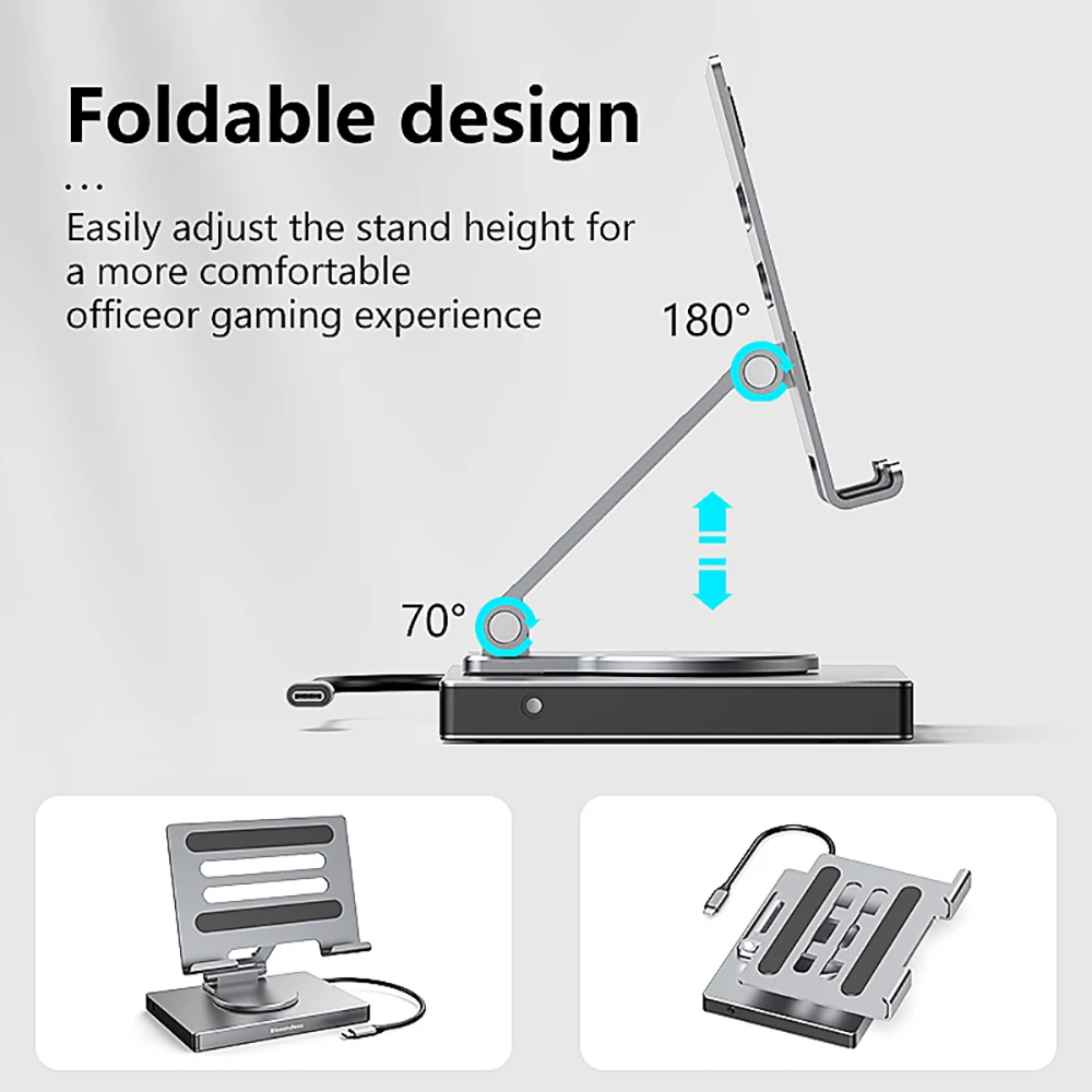 9-in-1 USB C HUB Tablet Holder Docking Station 4K60Hz HDMI USB3.0 5Gbps 1000Mbps Ethernet Data Transfer Stand for Tablet Phone