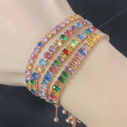 Adjustable Rainbow Crystal Tennis Bracelet For Women Colorful Zirconia Wedding Bracelet on Hand Gifts for Girls Jewelry DZH043