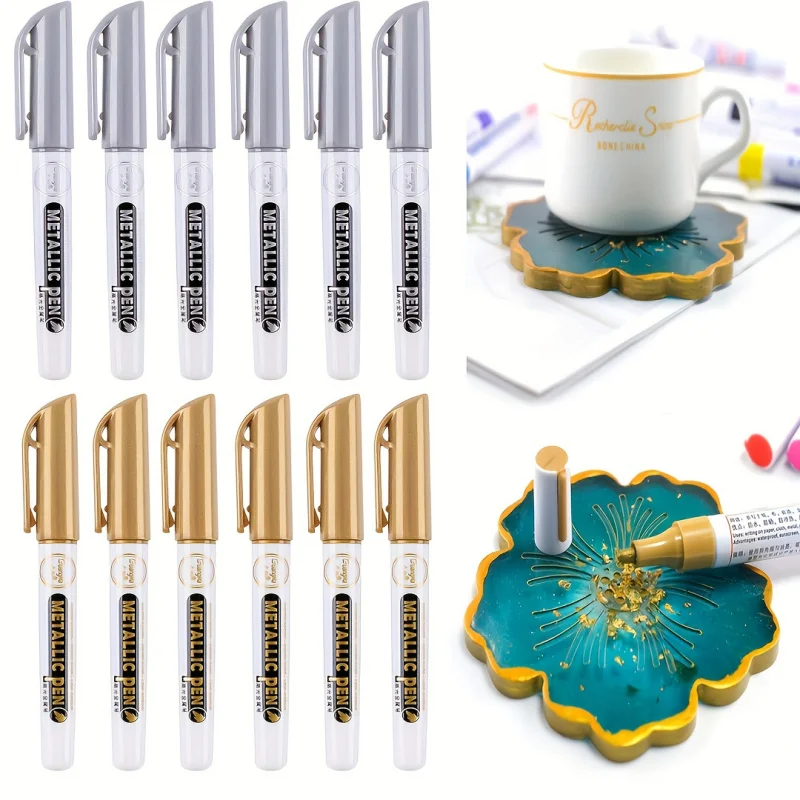 

2Support/12Metallic paint pen，gold and silver acrylic paint pens，0.7mmFine tip acrylic paint pen，Jewelry Craft Painting Pen
