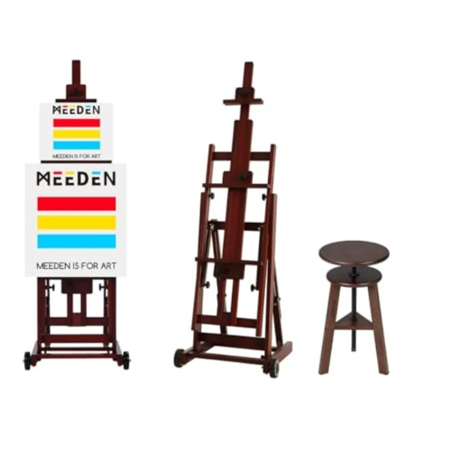 

Multi-Function Painting Easel for Studio Use, Solid Wood Construction, Walnut Finish, Adjustable Height Tilt for Canvases up to