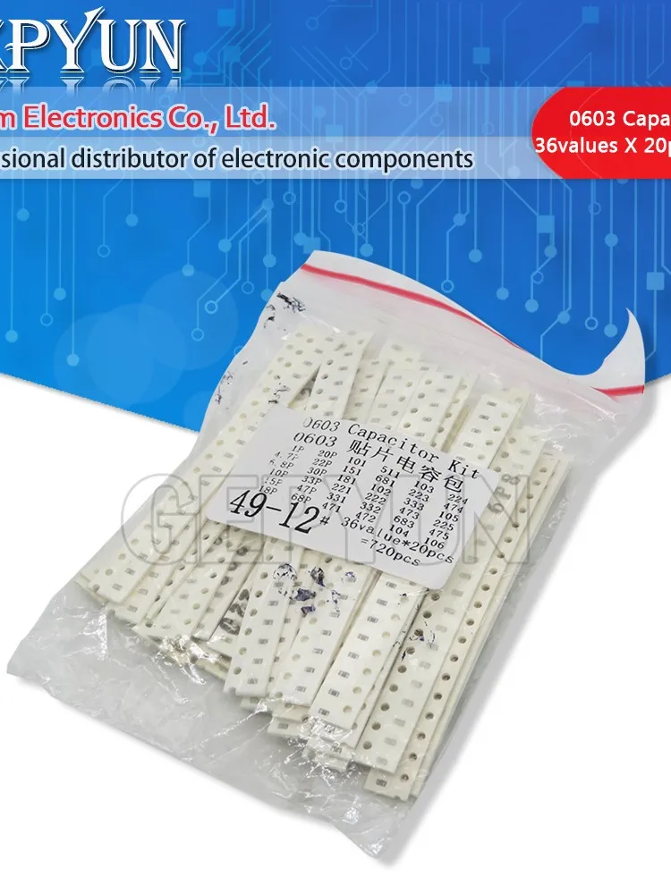 36 wartości * 20 sztuk = 720 sztuk 0603 kondensator SMD wybrane elementy 1pF-10uF komponent diy zestaw próbek nowe i oryginalne — zdjęcie 2