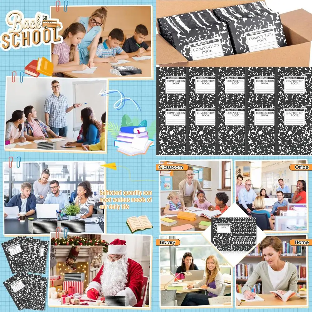 

200 шт. Мраморные тетради формата А5, для колледжа, с линейкой, с широкой линейкой, идеально подходят для школы, канцелярских товаров (черные)