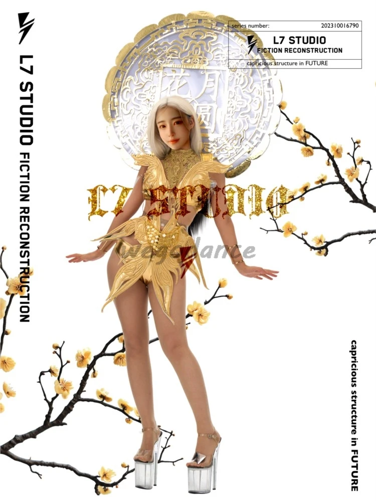 

Original Luminous Embroidery Gold Gogo Performance Clothes Female China-Chic Dance Beauty Costume