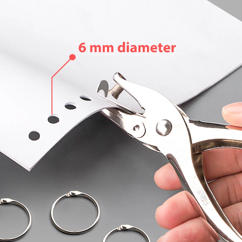 Metal 6mm Hole Puncher Portable Single Hole Punch 1-8 Paper Material Scrapbooking Handheld Metal Craft Office Binding Supplies