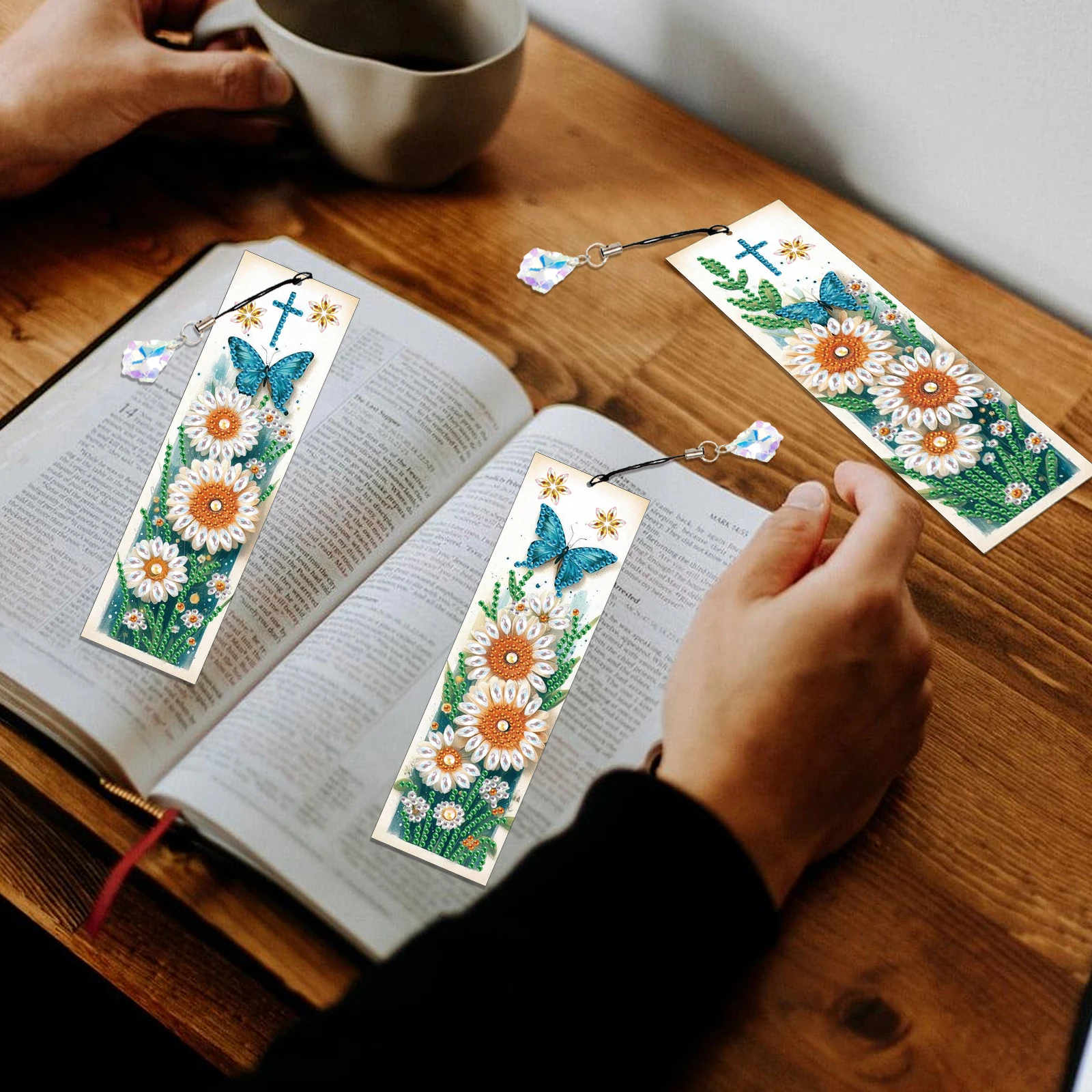 3 szt. Diamentowe zestawy do malowania zakładki dla początkujących, mała stokrotka zakładka Bling kryształowy wisiorek zakładki do domowego biura prezent