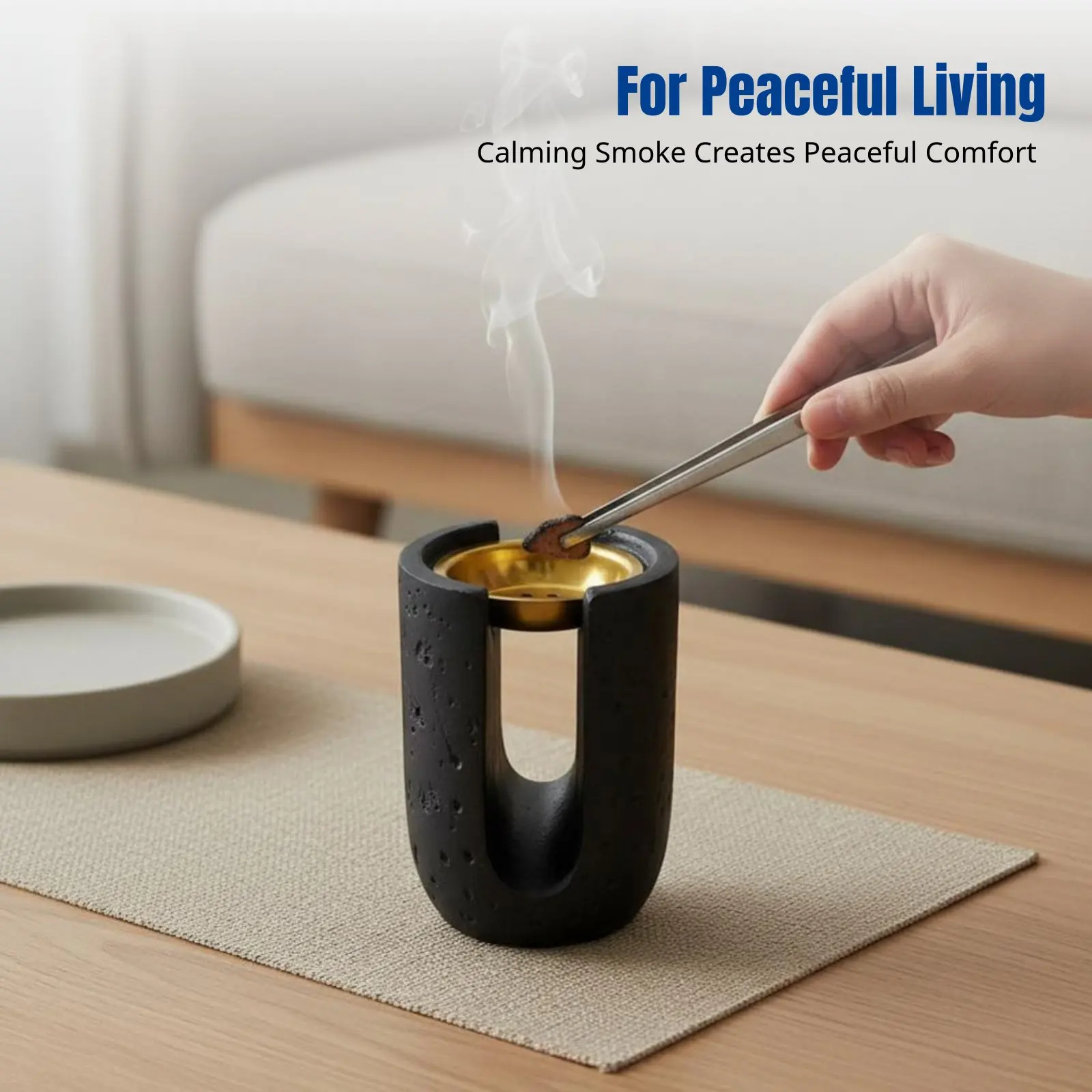 Minimalist Arabic Incense Burner, U-Shaped Stone Pattern Resin, Home Decor Desktop Accessory for Living Room