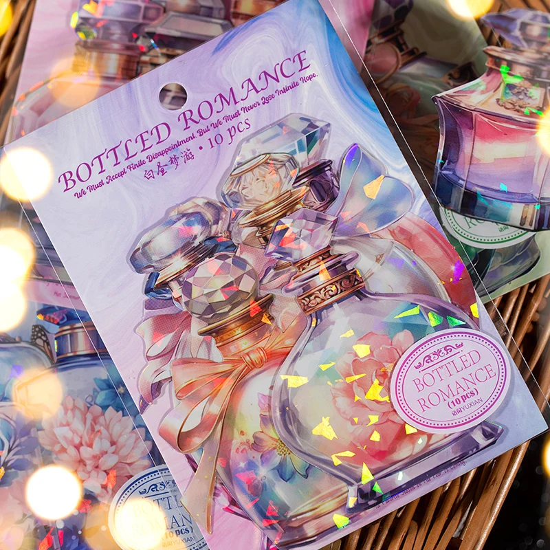 10Pcs/Pack Bottled Romance Series Scrapbooking Decorative Stickers Perfect for Colalge Journaling Craft Diy Supplies