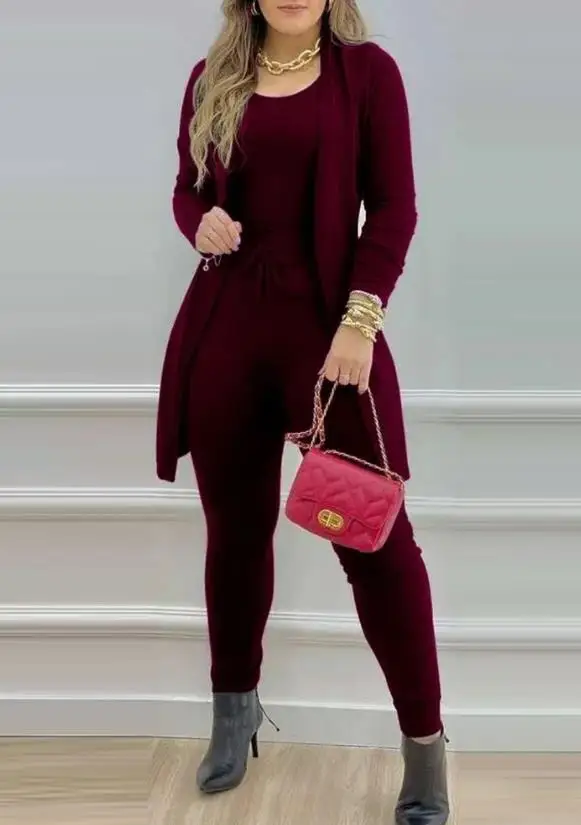 Elegant Commuting Two Piece Set Women Outfit 23 Autumn New Fashion Casual Solid Sleeveless Jumpsuit&pocket Design Longline Coat