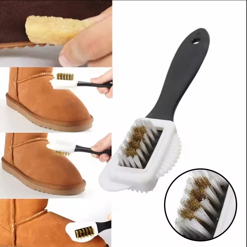 

3 Side Cleaning Shoe Brush for Suede Nubuck Shoes Stain Dust Shoes Brush Steel Plastic Rubber Boot Household Cleaner Tools