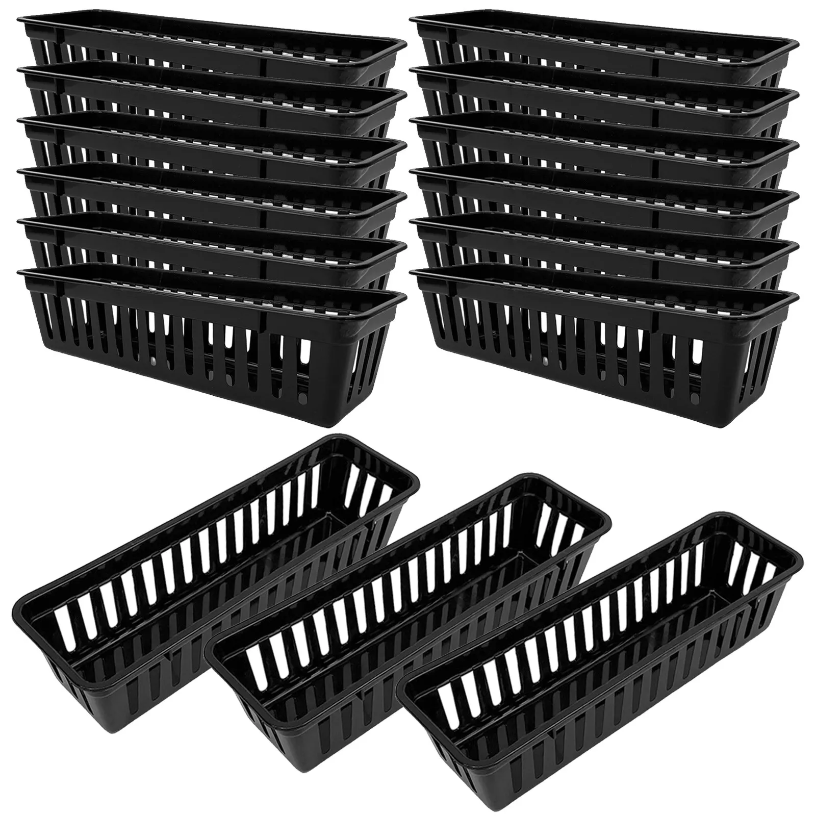 15 Pcs Classroom Desk Organizer Basket Black Plastic Bin Pencil Holder Office Storage PP