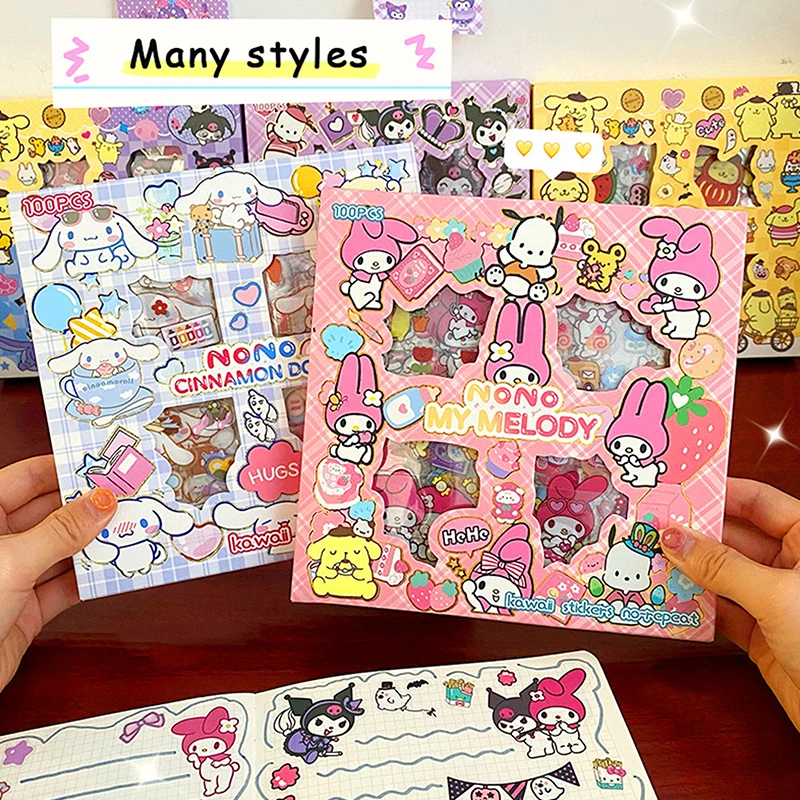 100PCS Sanrio My Melody Pachacco Cute Stickers Gift Box Set DIY Phone Waterproof Cartoon Decorative Sticker Materia