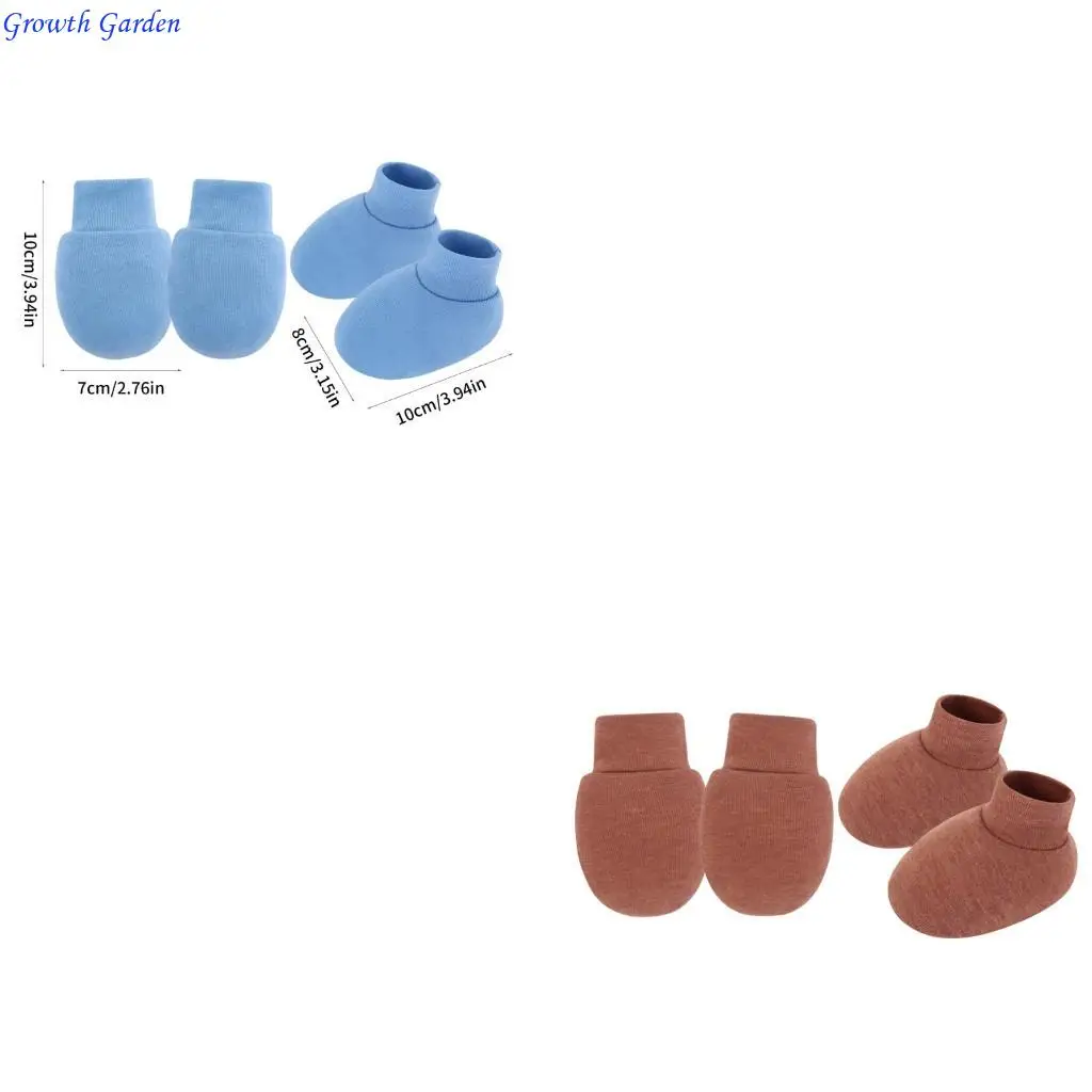 

4 Set Soft Cotton Infant Mittens and Socks Scratch Proof Design for Newborns E65D