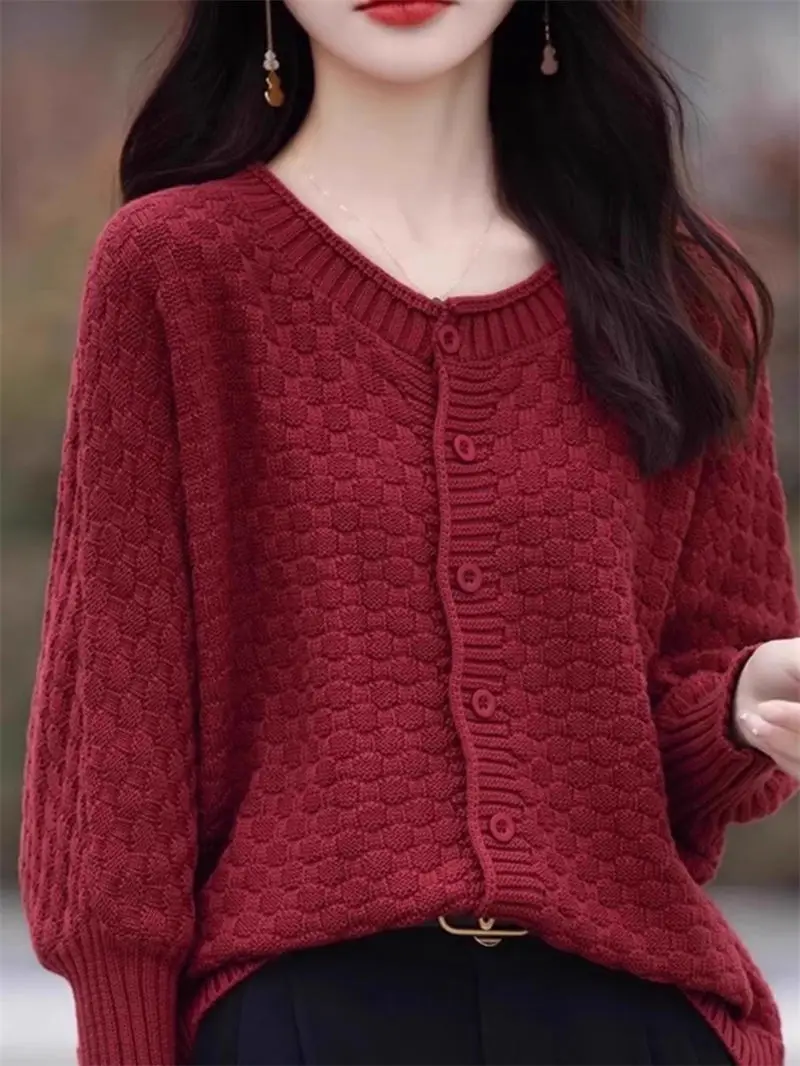 

Lazy Style Wool Knitted Cardigan For Women In Early Spring And Autumn Short Tops Stylish Loose Long Sleeved Sweater Jackets a252