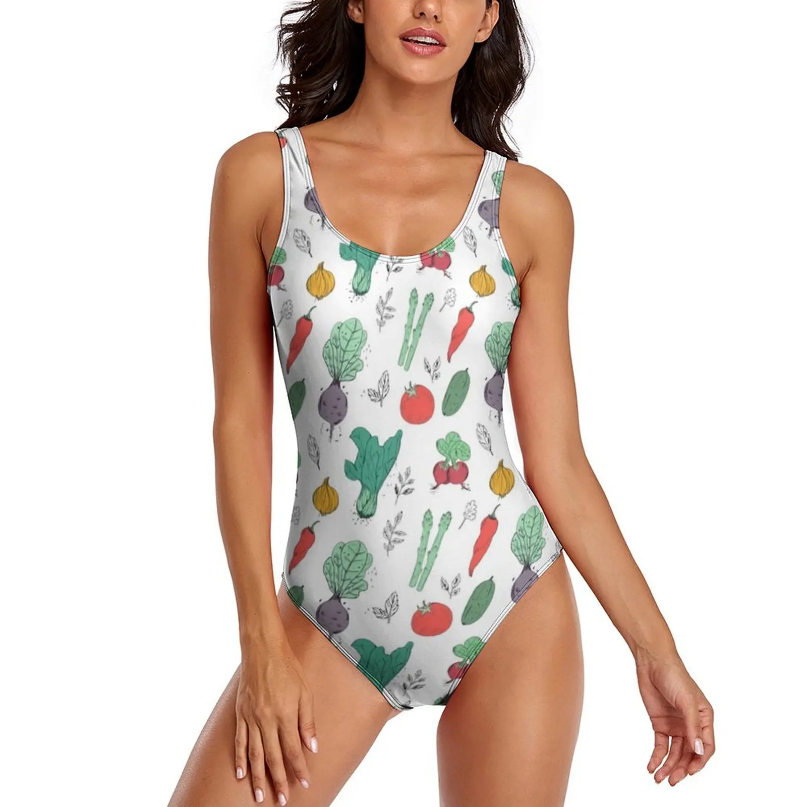 

World Vegetarian Day Memes Swimsuit Swimwear One-Piece Holiday Surf Bodysuit Hollow Out Monokini Women Push Up Sexy Beach Wear