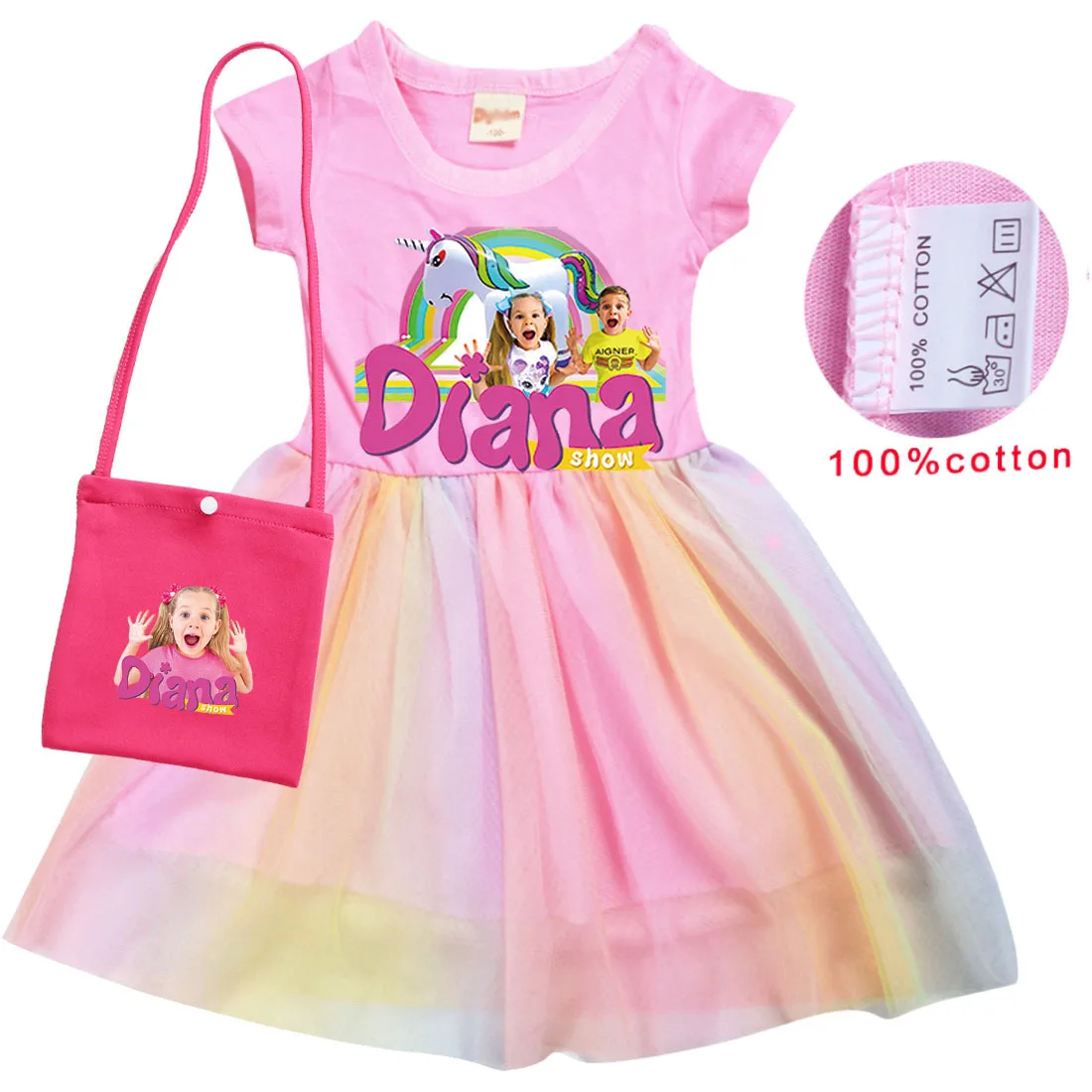 Diana and Roma Clothes Kids Short Sleeve Dress with Bag Baby Dresses Toddler Girls Halloween Girl Costume Children's Clothing