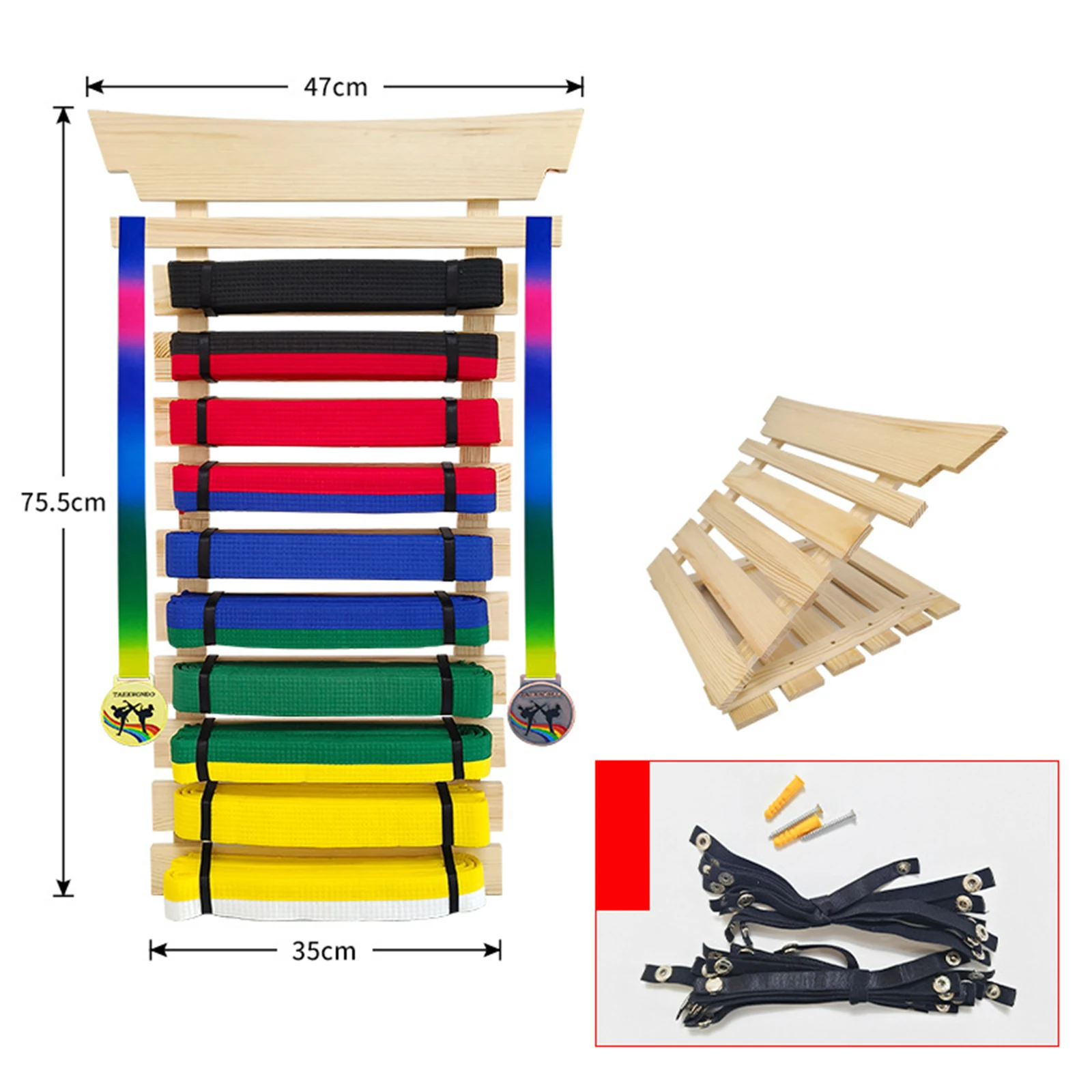 Upgraded Wood Karate Belt Display Rack Wood Foldable 10 Belt Martial Arts Display Hanging Rack Holder for Kids Adults Gifts