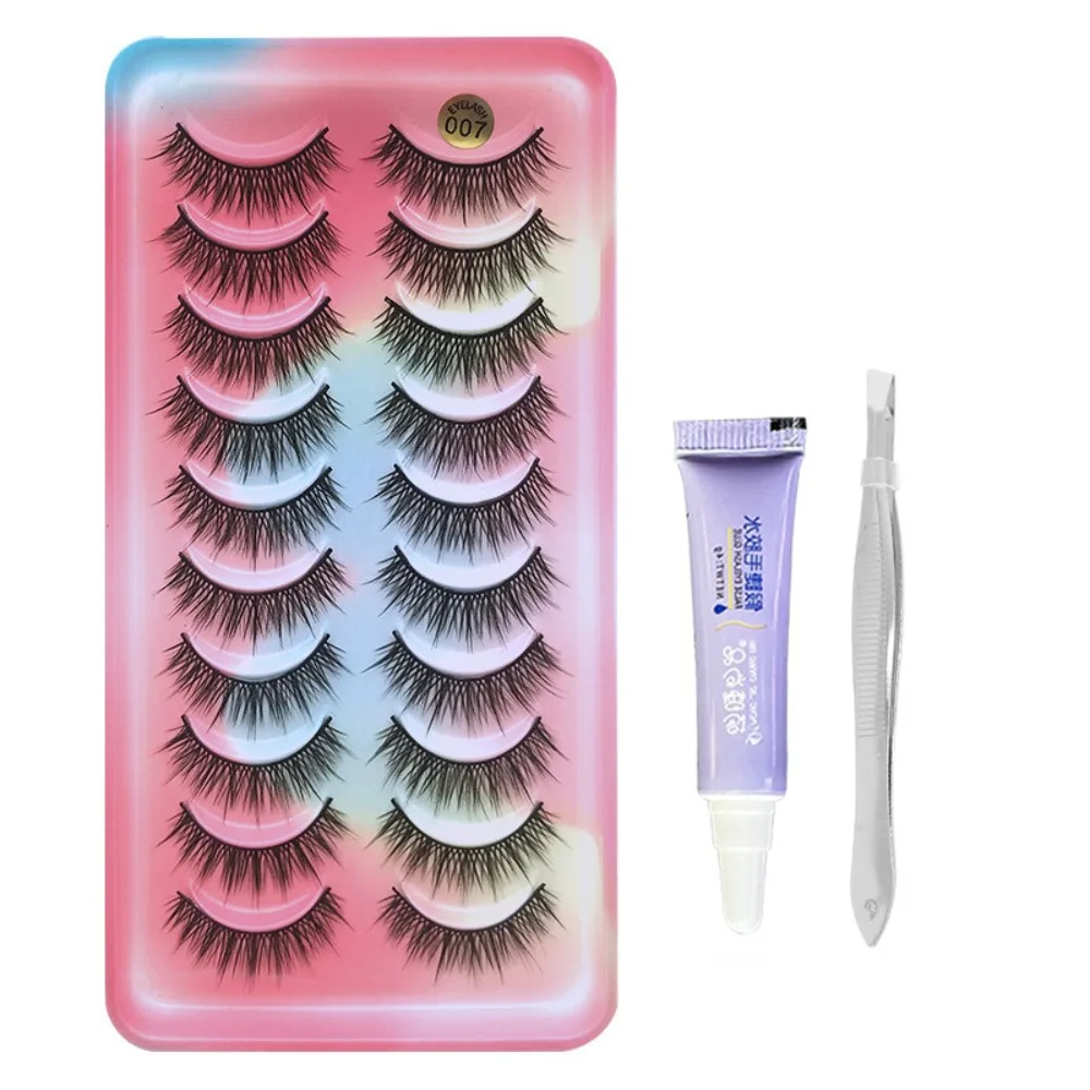 10 paar 3D Faux Nertsen Faux Nertsen Wimpers Pluizige Natuurlijke Look Valse Wimpers Zwarte Band Dik Volume Nep Wimpers voor Dagelijks