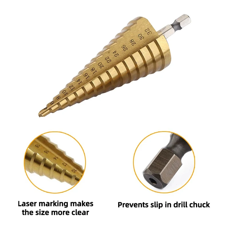 3Pcs/set  4-12mm 4-20mm HSS Straight Spiral Groove Step Drill Bit Titanium Coated Wood Metal Hole Cutter Core Drilling Tools