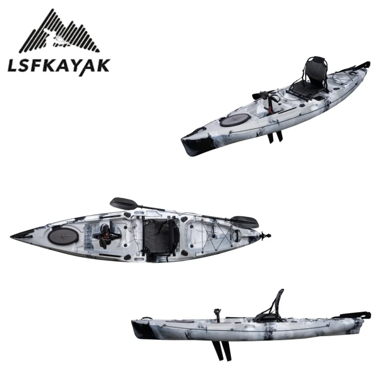 LSF Kayak One Person 3.7m Flap Pedal Drive System Fishing Boat HDPE For Fishing, Surfing And Cruising