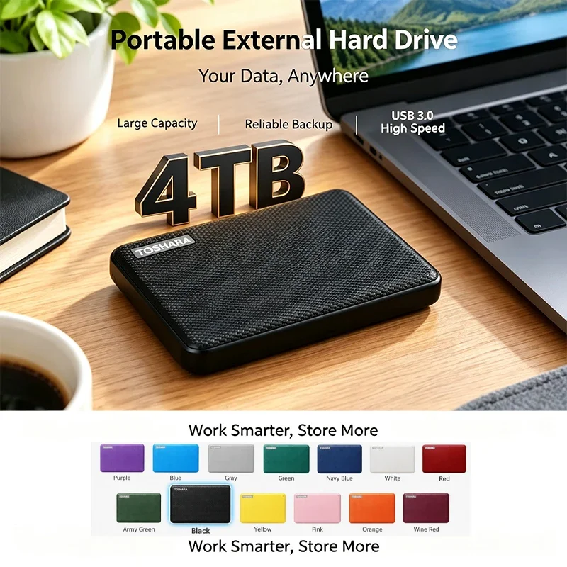 Portable External Hard Drive 4TB 2.5 Inch USB3.0 Speed Large Capacity Data Backup Storage Disk for Laptop Desktop PC 13 Colors