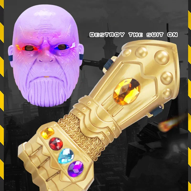 Figura de acción de The Avengers Alliance Infinity War Thanos, espada con luz LED, máscara de Thanos, guante, accesorios de Cosplay para niños para Halloween