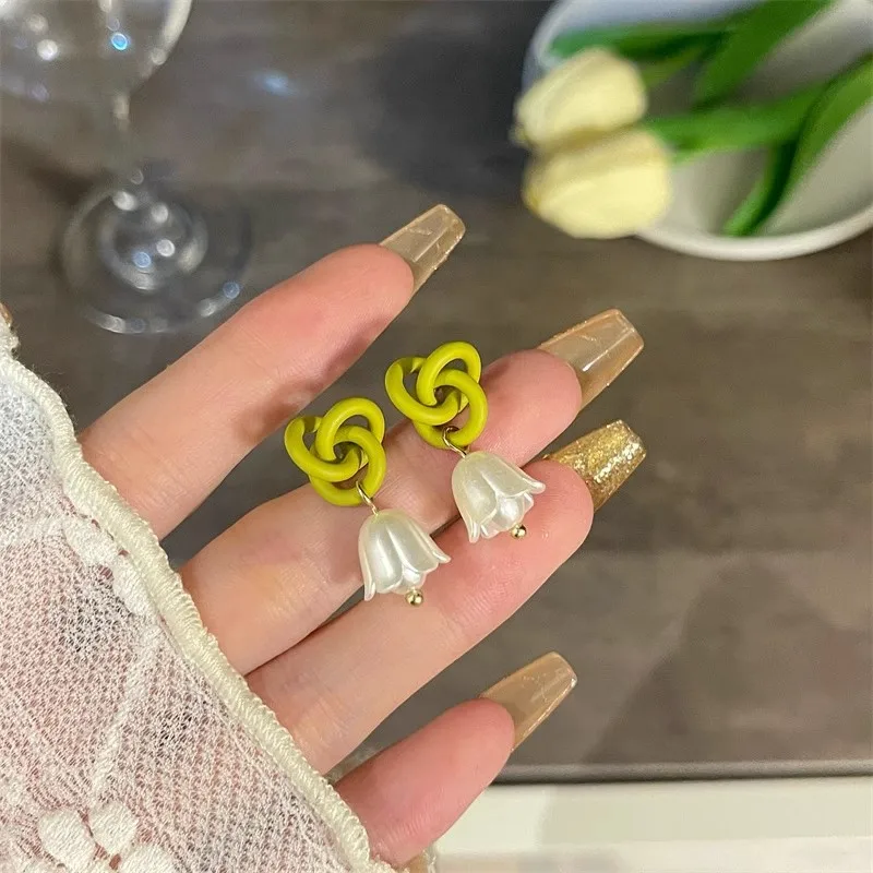 New Entangled Green Knotted Lily of the Valley Pendant Earring for Women Ear Jewelry Accessory Wholesale Christmas Girl Gift