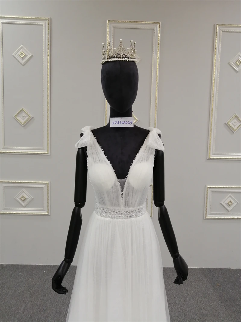 Royal Muse-vestido de novia de tul sin mangas, traje con Apliques de encaje y cuello en V, 2023