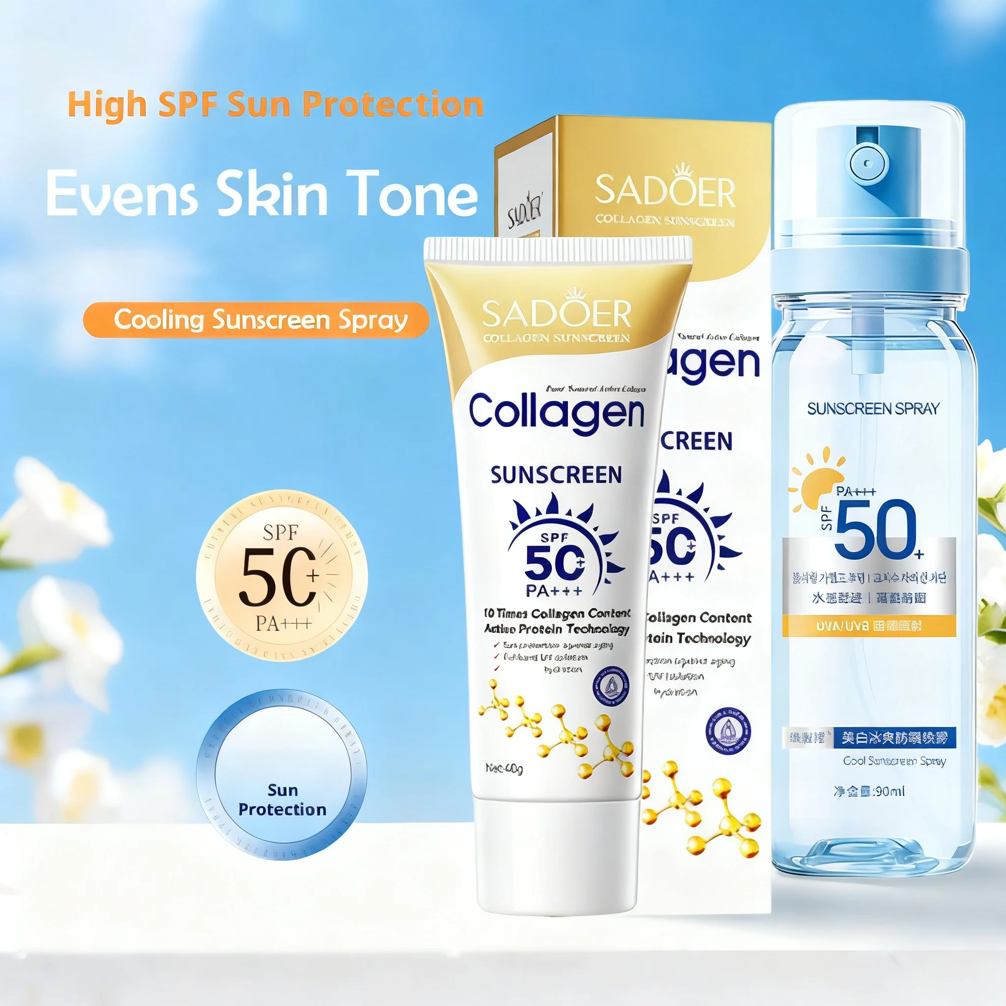 SPF50+ Sunscreen Spray, Broad Spectrum UVA/UVB Sunblock, Moisturizing Sunscreen, Sunscreen Spray Body Neck Beauty Skin Care