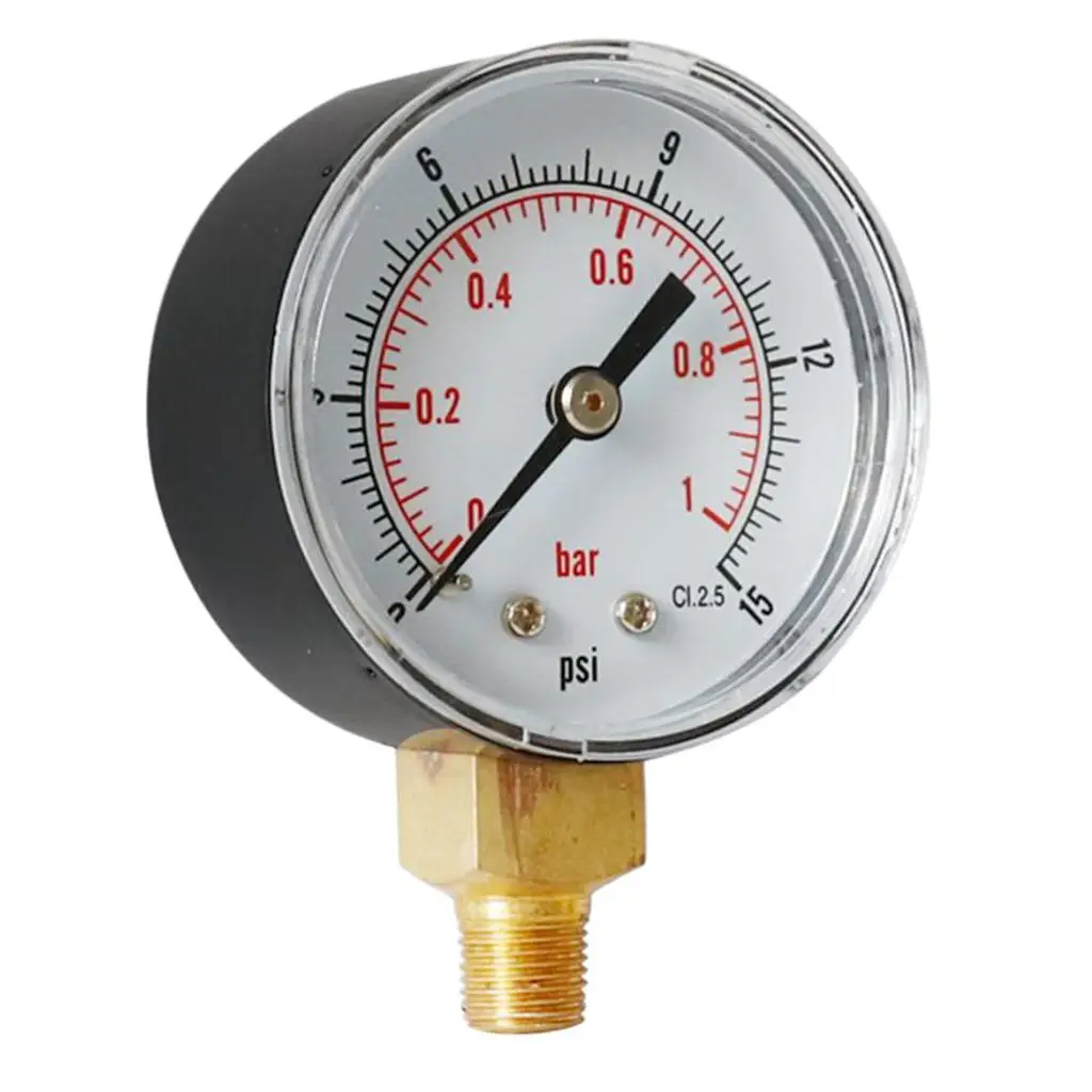 Air Water Pressure Gauge 1/8 BSP Manometer Y508 0-15psi Center Back Mount