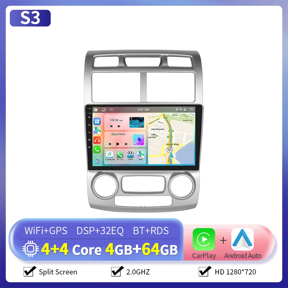 Camecho 6 + 128G Draadloze CarPlay Android Auto Radio voor KIA Sportage 2005-2010 (LHD) GPS 4G WIFI Multimedia Autoradio Speler