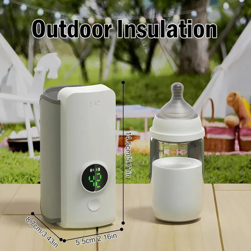 Portable Rechargeable Baby Bottle Warmer, 6-level Temperature Control & LED Temperature Display, Bottle Heating Sleeve