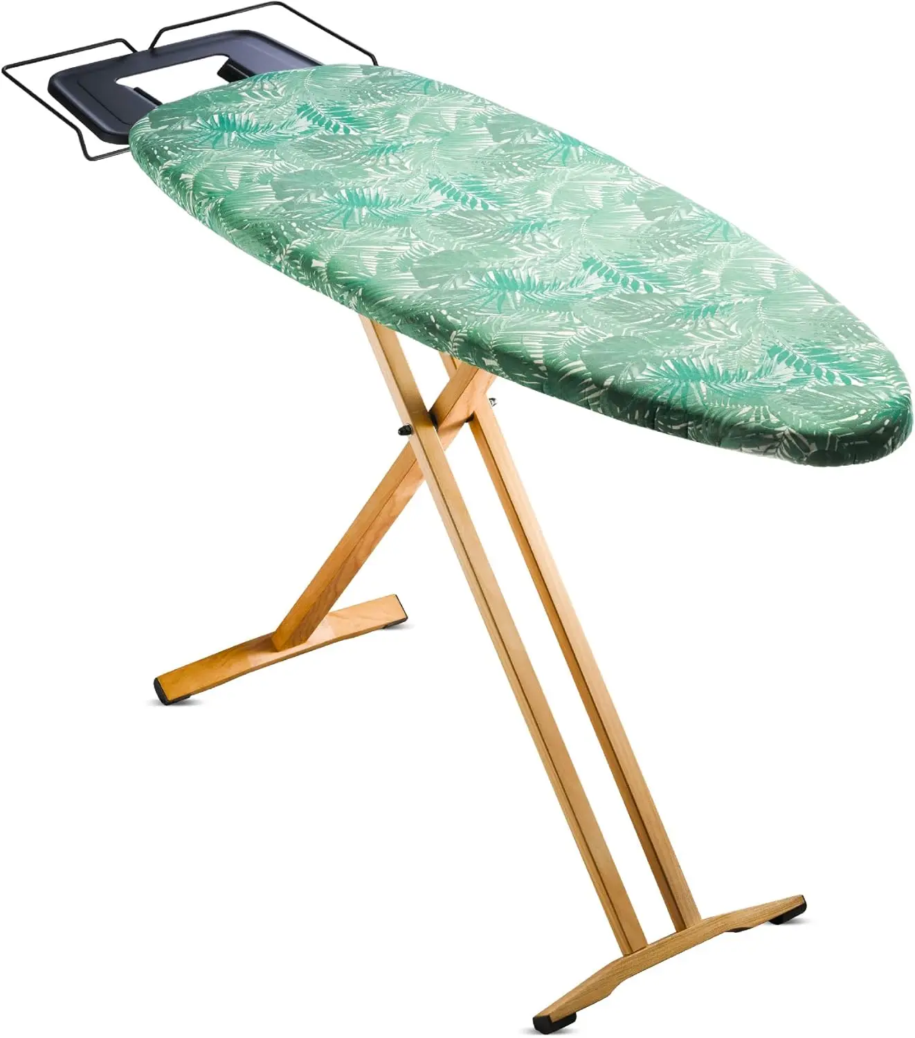 Beech Wood Legs - Extra Wide 51x19” with Heavy Duty Steam Iron Rest, and Wheels for Easy