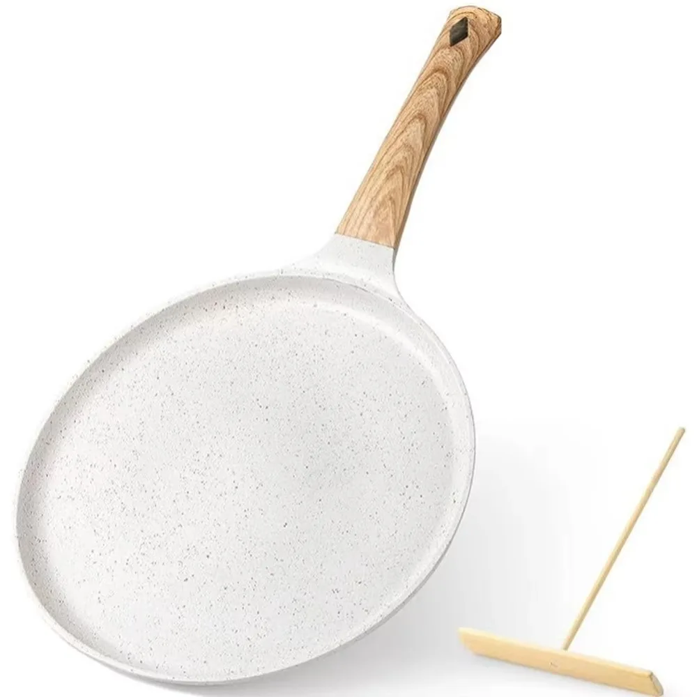 

20/24/28cm Frying Pan Flat Bottom Non-Stick Egg Saucepan Skillet Kitchen Cookware with Wooden Spreader Cooking Pot