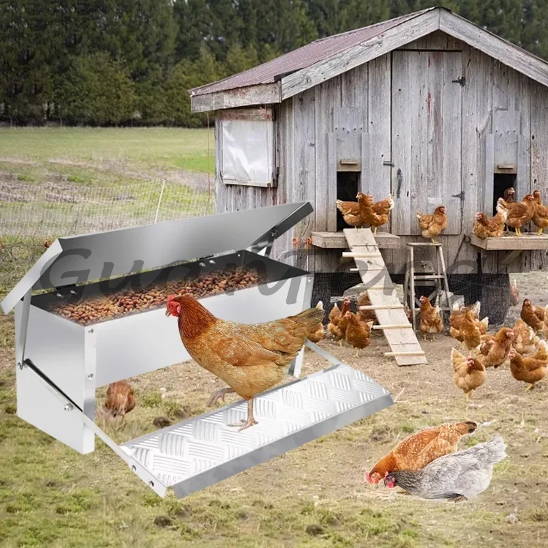 Chicken Trough Pedal Type Chicken Supplies Material Trough Rainproof and Mouse-proof, Chicken Feeding Artifact Automatic