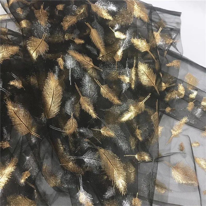 Glitter Printed Feather Tulle Fabric Baby Shower Skirt Girls Summer Dress Princess Dress Diy Handwork Clothing Decoration Fabric