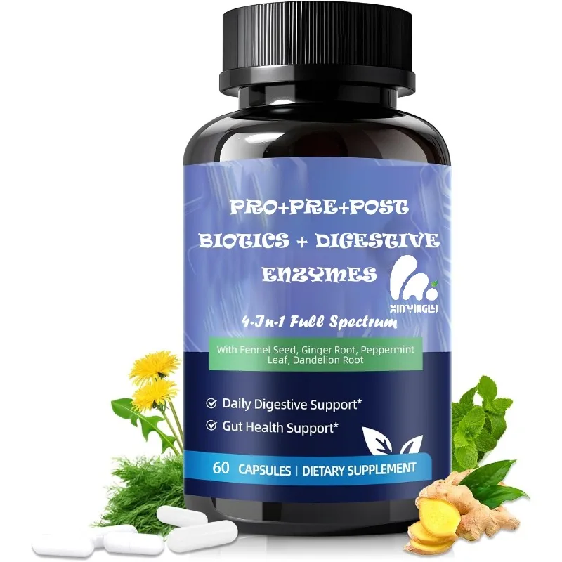 200 mil millones de probióticos CFU que contienen enzimas digestivas de prebióticos, Plantago Asiática - Gut Digestive Immune Support 60 cápsulas