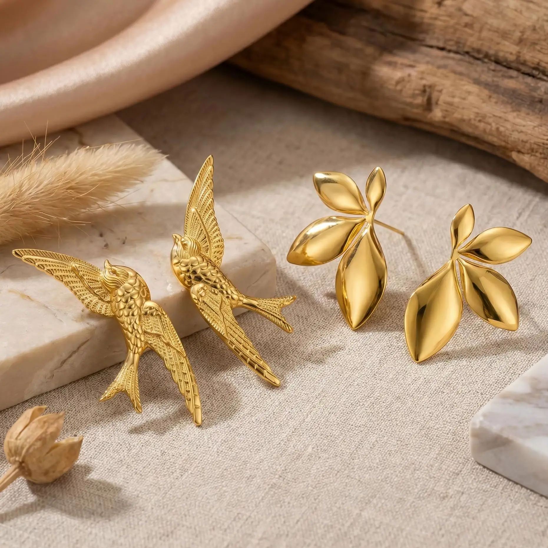 

Dainty 3D Swallow Flawer Stainless Steel Stud Earrings Cute Leaves Floral Animal Waterproof Earrings Party Jewelry Gift