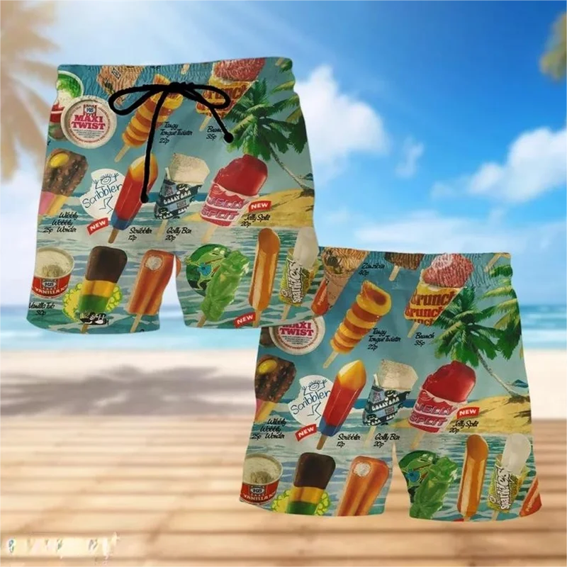 Pantalones cortos de playa con estampado de helado para hombre y mujer, Shorts de paletas frías hawaianas, bañador de helado congelado