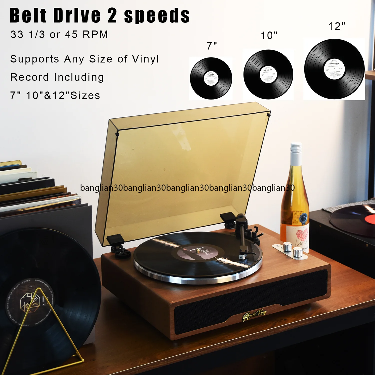 Vinyl Record Player Phonograph Bluetooth Stereo Wooden Player Ornament Retro Record Player
