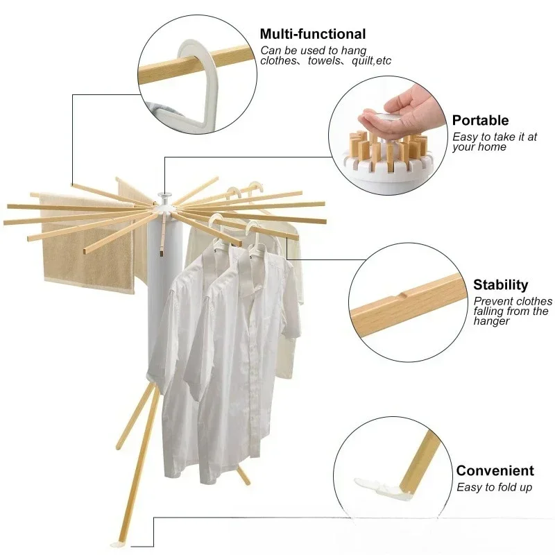 Clothes drying rack Wooden Laundry drying rack saves space