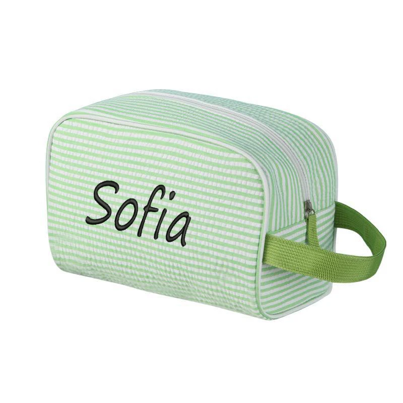 

Personalized Seersucker Cosmetic Bag, Monogrammed Toiletry Bag, Embroidered Make Up Bag, Bridesmaid Makeup Bag, Bridesmaid Gift