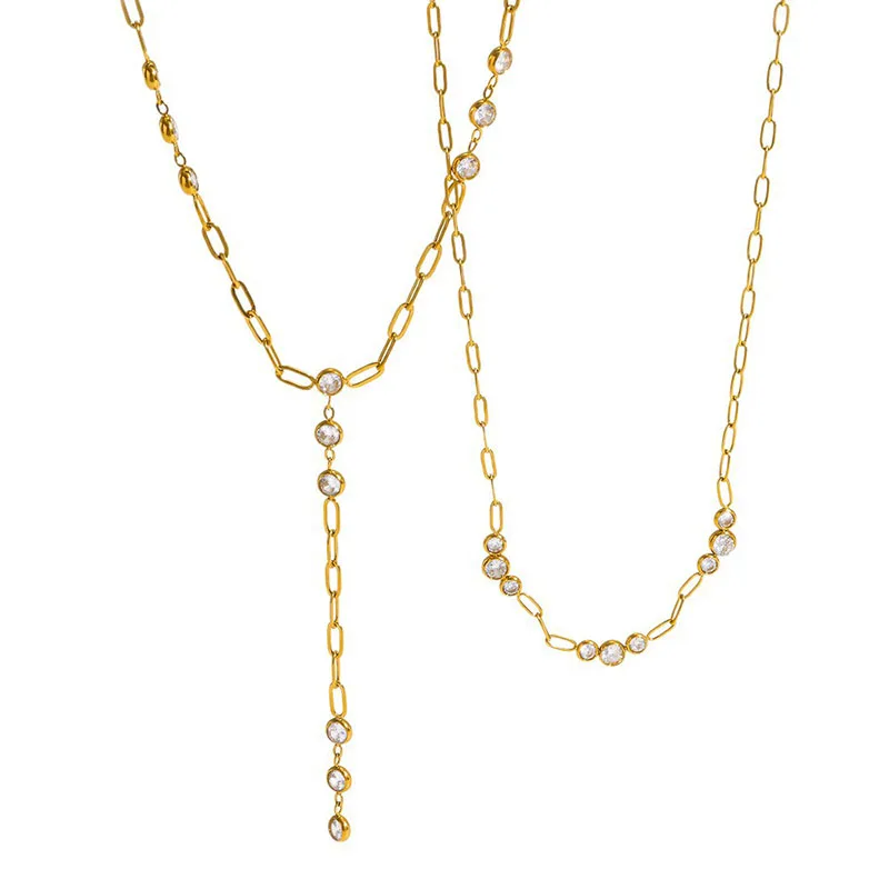 Cz stone chain lariat necklaces for women y shape necklaces minimalist delicate stainless steel jewelry new in 2026