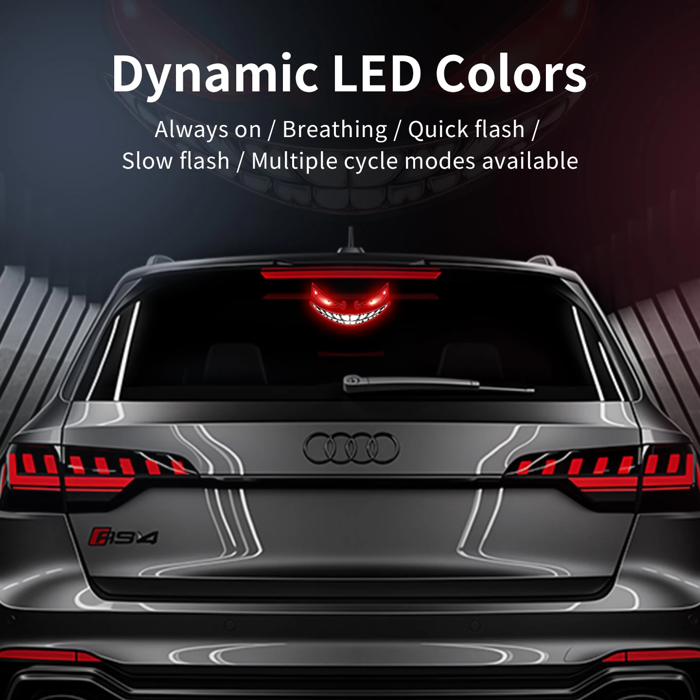 Demon's Eye Solar LED Car Warning Light Vibration Light Sensor Auto Glow Joker Face Ambient Lamp Cup Installation Car Decoration - view 5