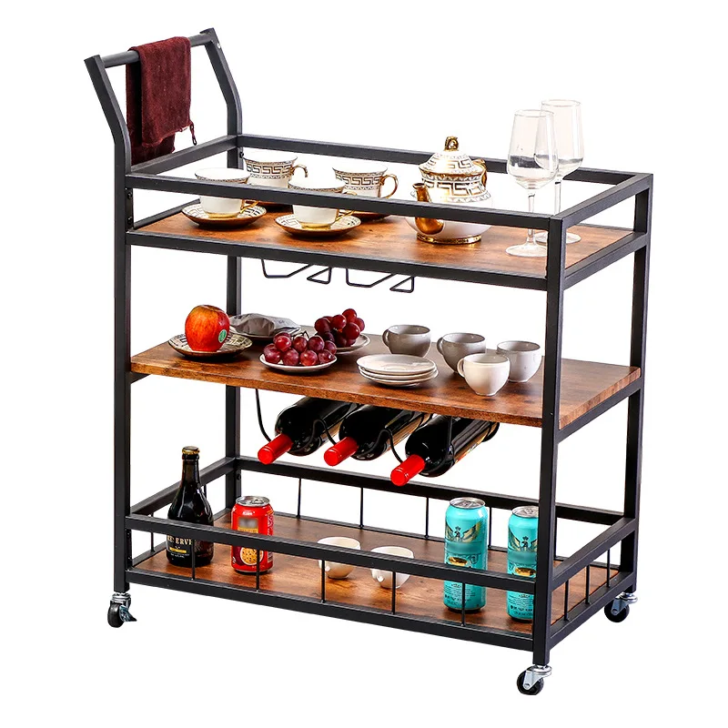 Wrought iron solid wood retro kitchen pushcart industrial style bar restaurant locker trolley