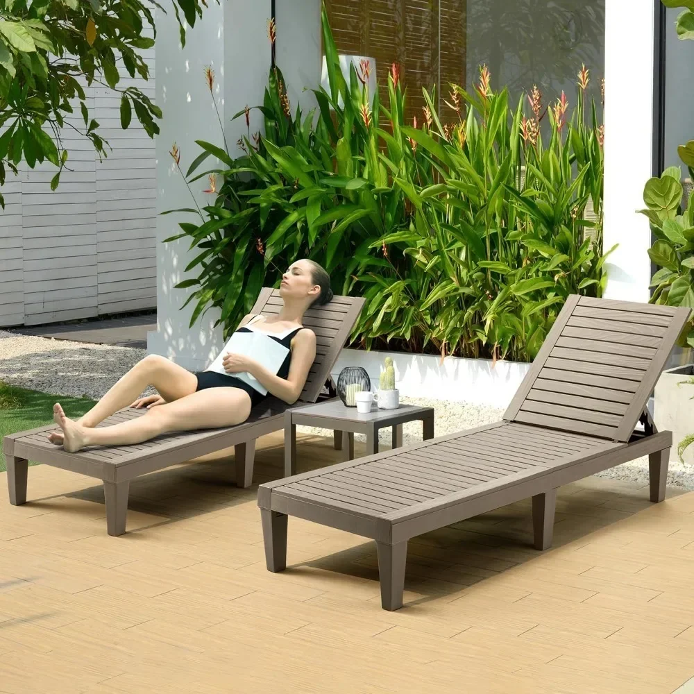 

Outdoors Recliners, All-Weather Patio Loungers with Adjustable Backrest and Wood Texture Design, Outdoor Beach Chair